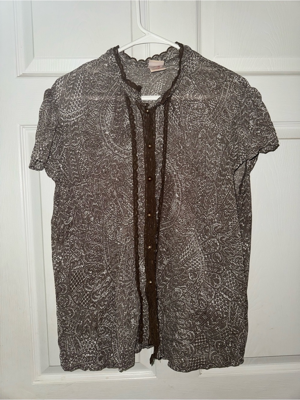 Faded Glory Brown Paisley Short-Sleeve Button Front Blouse